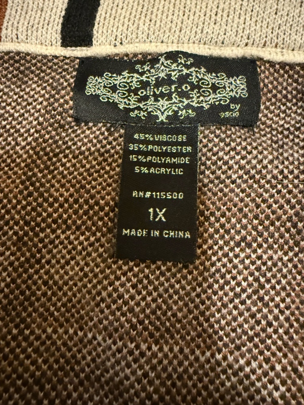 Oliver O Plaid Open-Front Coat in Cream & Brown Women’s 1X - Picture 7 of 7